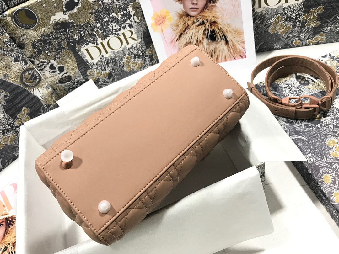 Dior Lady Medium Bag In Bean Paste Powder Cannage Lambskin