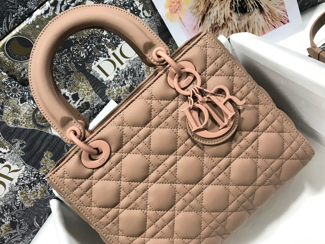 Dior Lady Medium Bag In Bean Paste Powder Cannage Lambskin