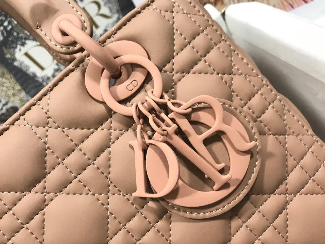 Dior Lady Medium Bag In Bean Paste Powder Cannage Lambskin