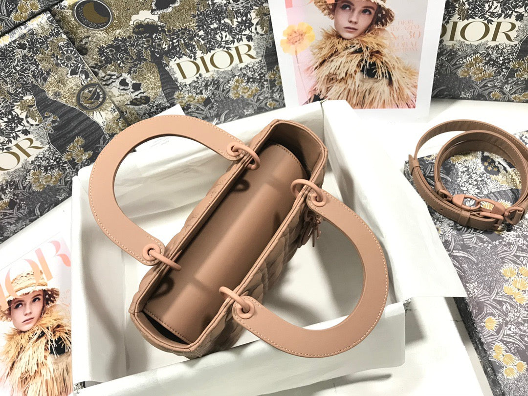 Dior Lady Medium Bag In Bean Paste Powder Cannage Lambskin