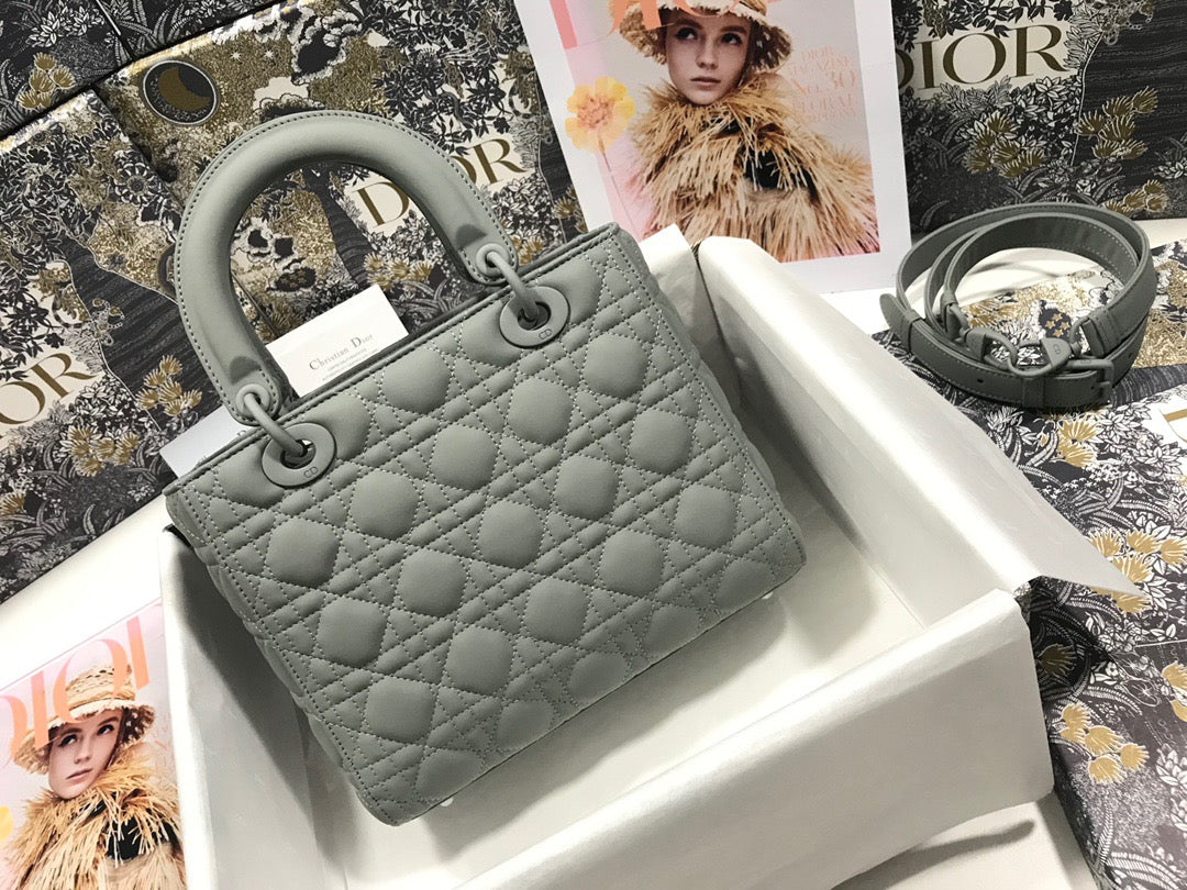 Dior Lady Medium Bag In Gray Cannage Calfskin