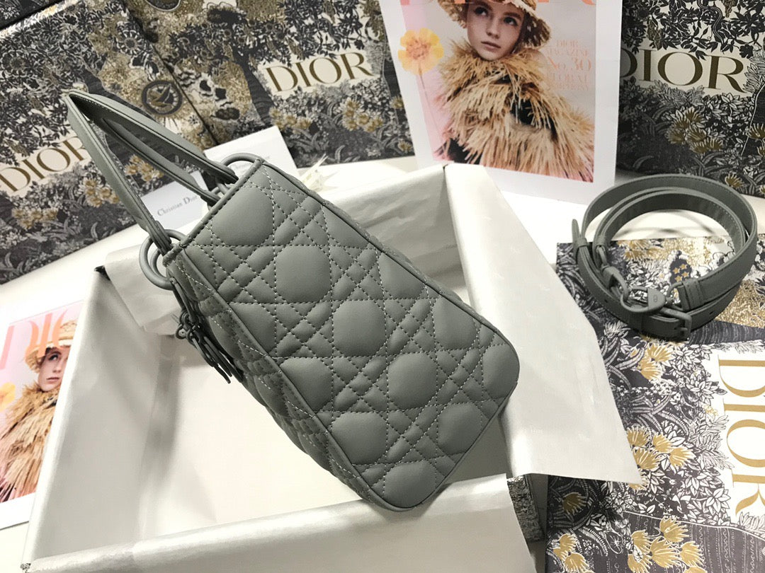 Dior Lady Medium Bag In Gray Cannage Calfskin