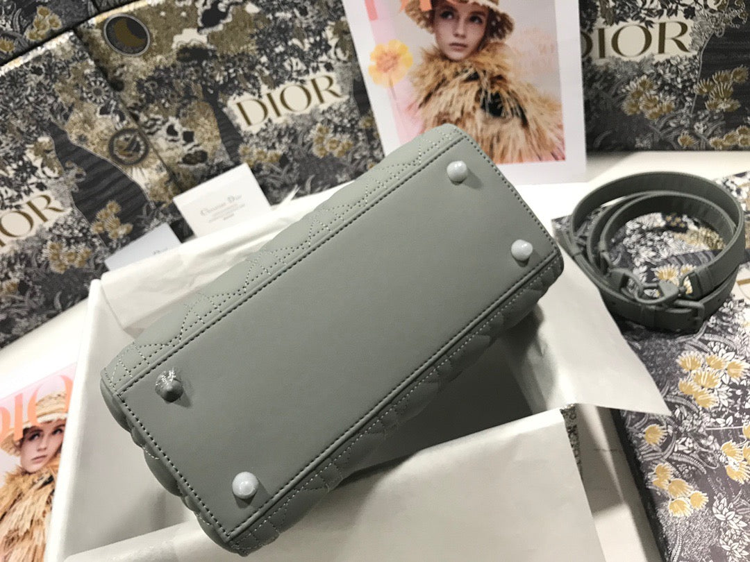 Dior Lady Medium Bag In Gray Cannage Calfskin