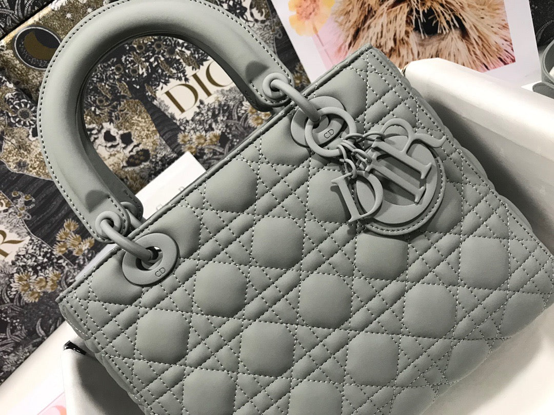 Dior Lady Medium Bag In Gray Cannage Calfskin