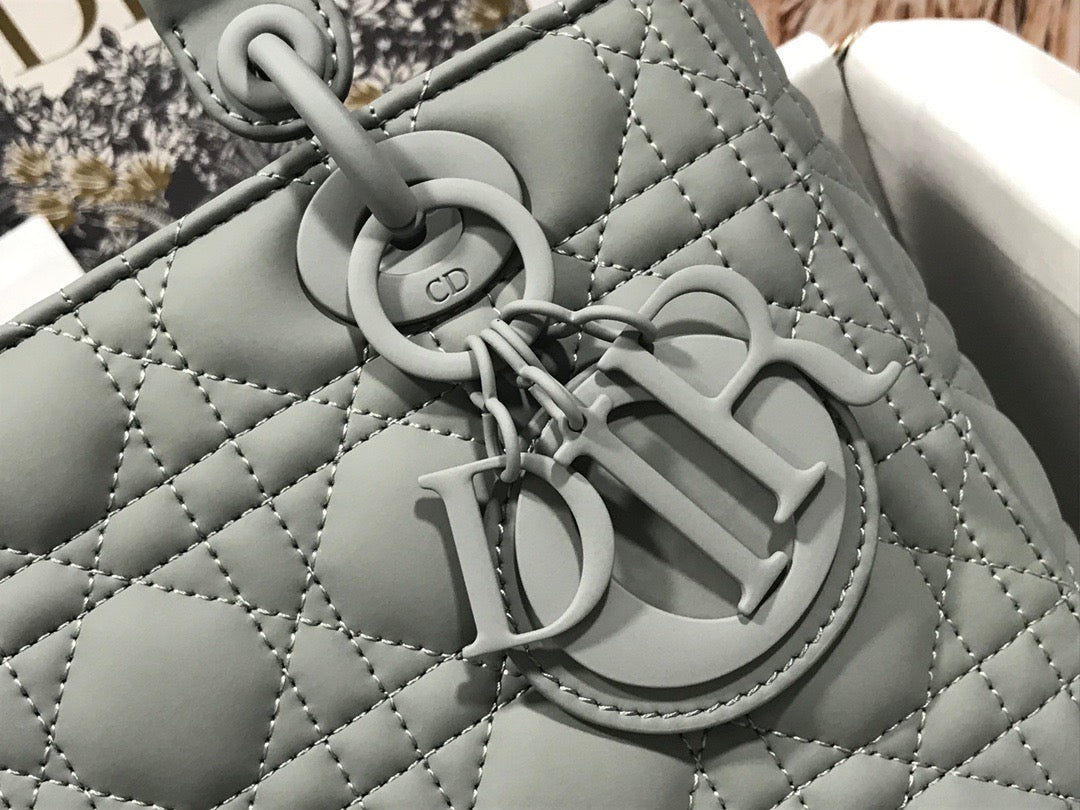 Dior Lady Medium Bag In Gray Cannage Calfskin