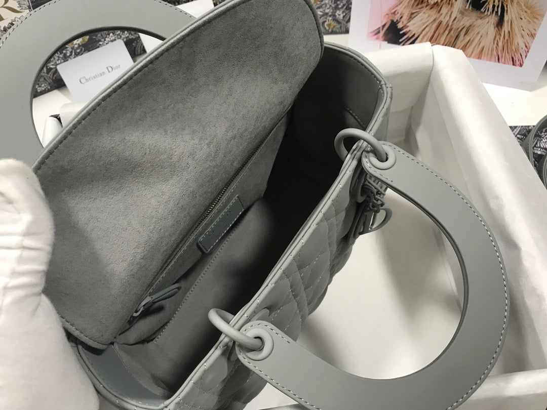 Dior Lady Medium Bag In Gray Cannage Calfskin