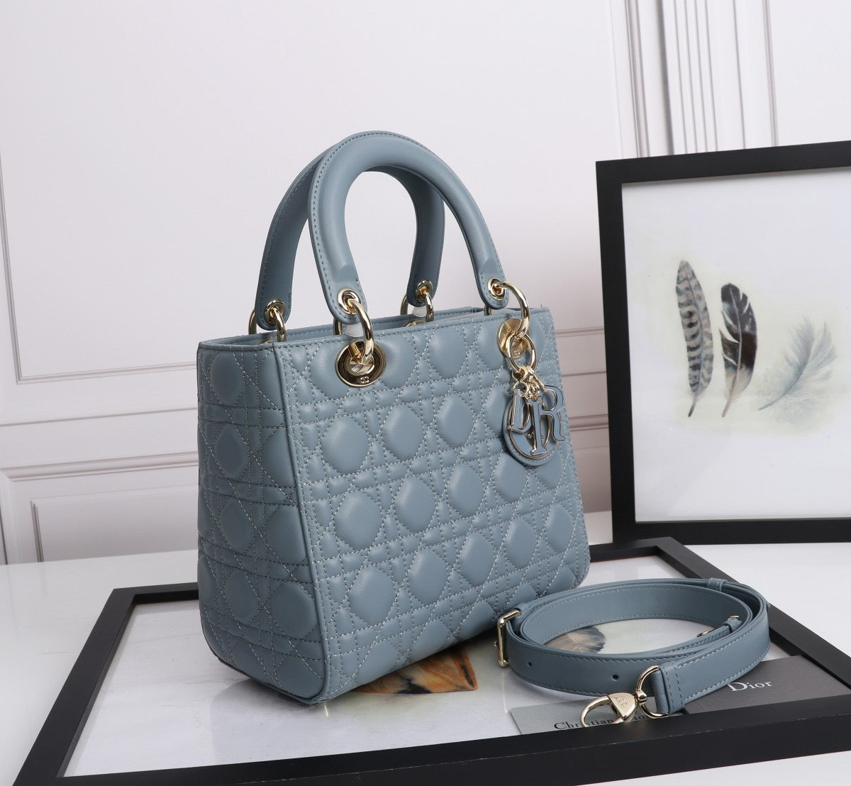 Dior Lady Medium Bag In Haze Blue Cannage Lambskin