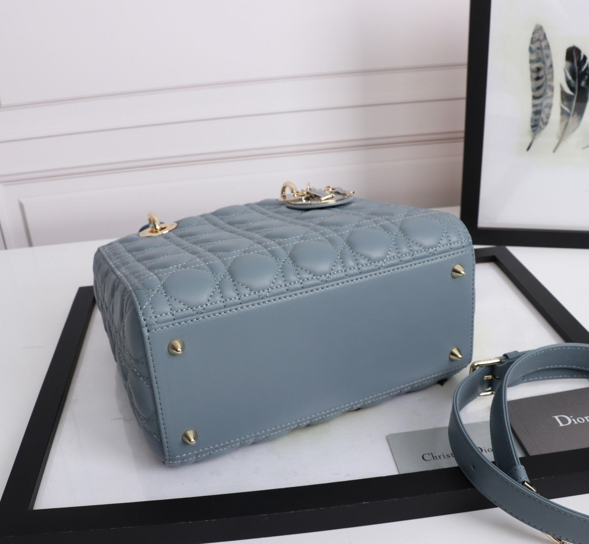 Dior Lady Medium Bag In Haze Blue Cannage Lambskin