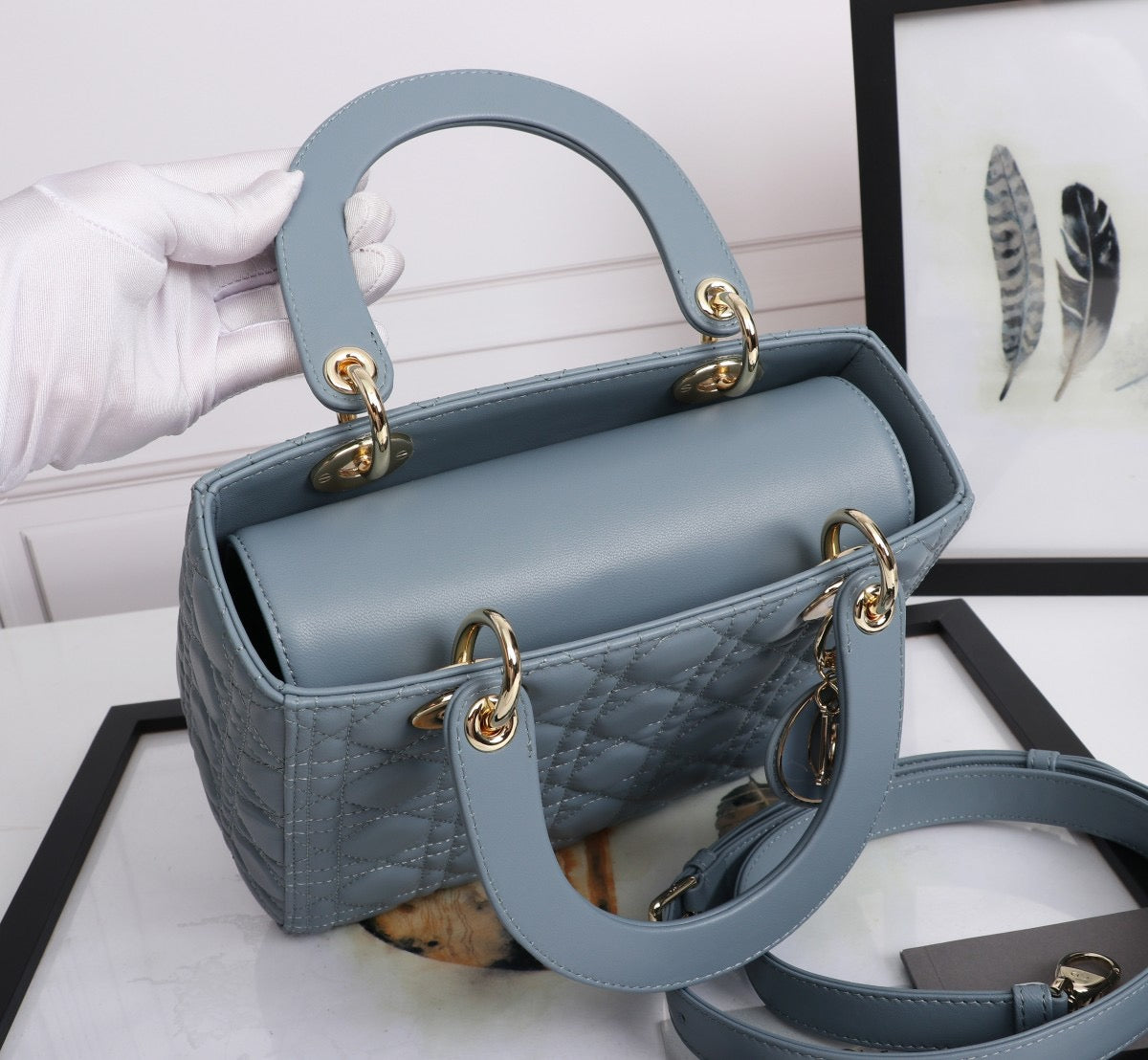 Dior Lady Medium Bag In Haze Blue Cannage Lambskin