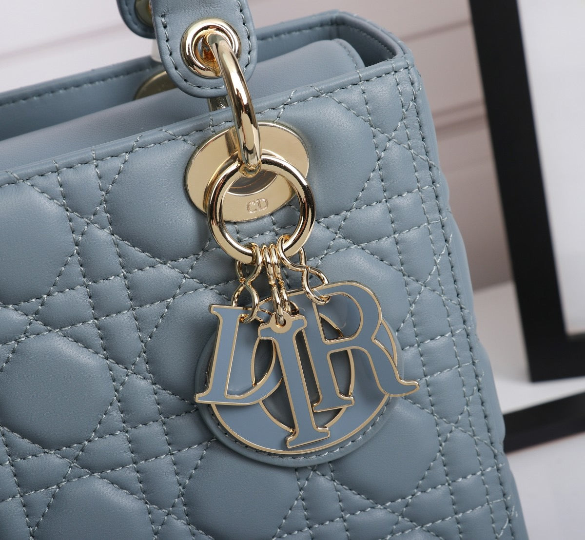 Dior Lady Medium Bag In Haze Blue Cannage Lambskin