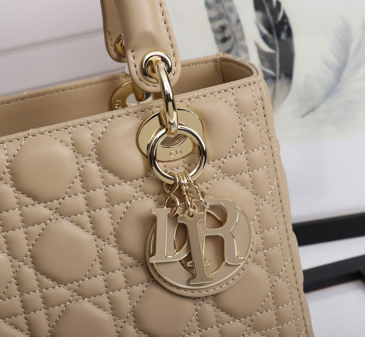 Dior Lady Medium Bag In Beige Cannage Lambskin