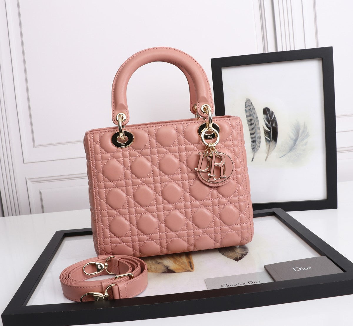 Dior Lady Medium Bag In Pink Cannage Lambskin