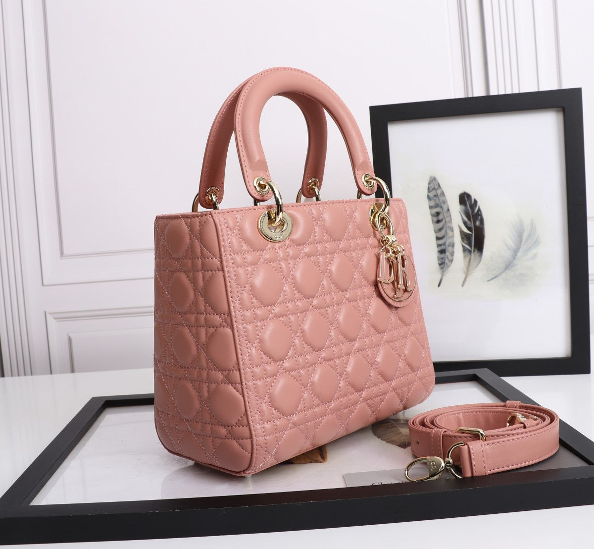 Dior Lady Medium Bag In Pink Cannage Lambskin