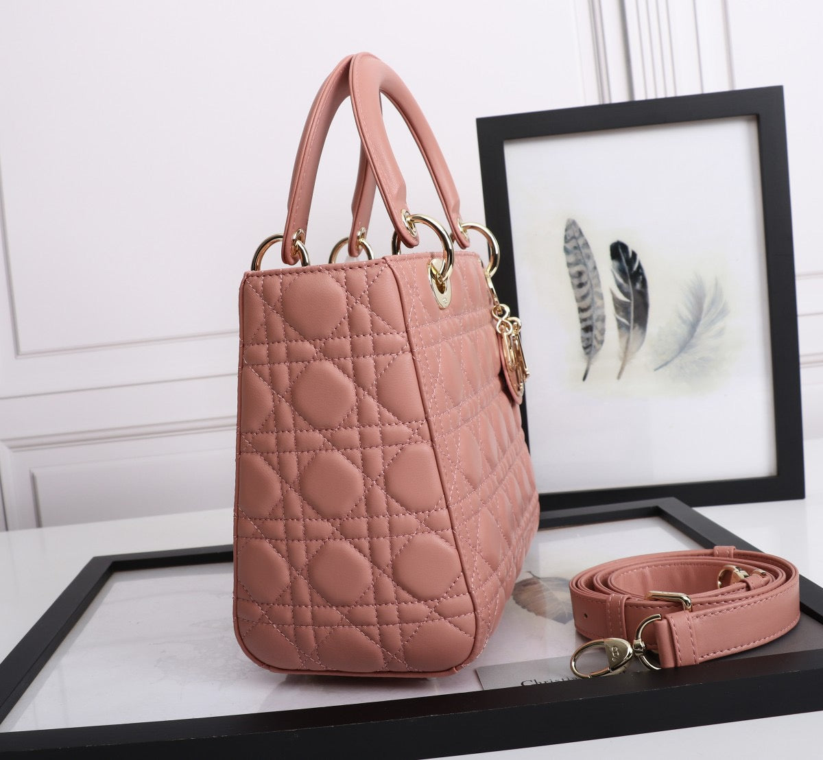 Dior Lady Medium Bag In Pink Cannage Lambskin