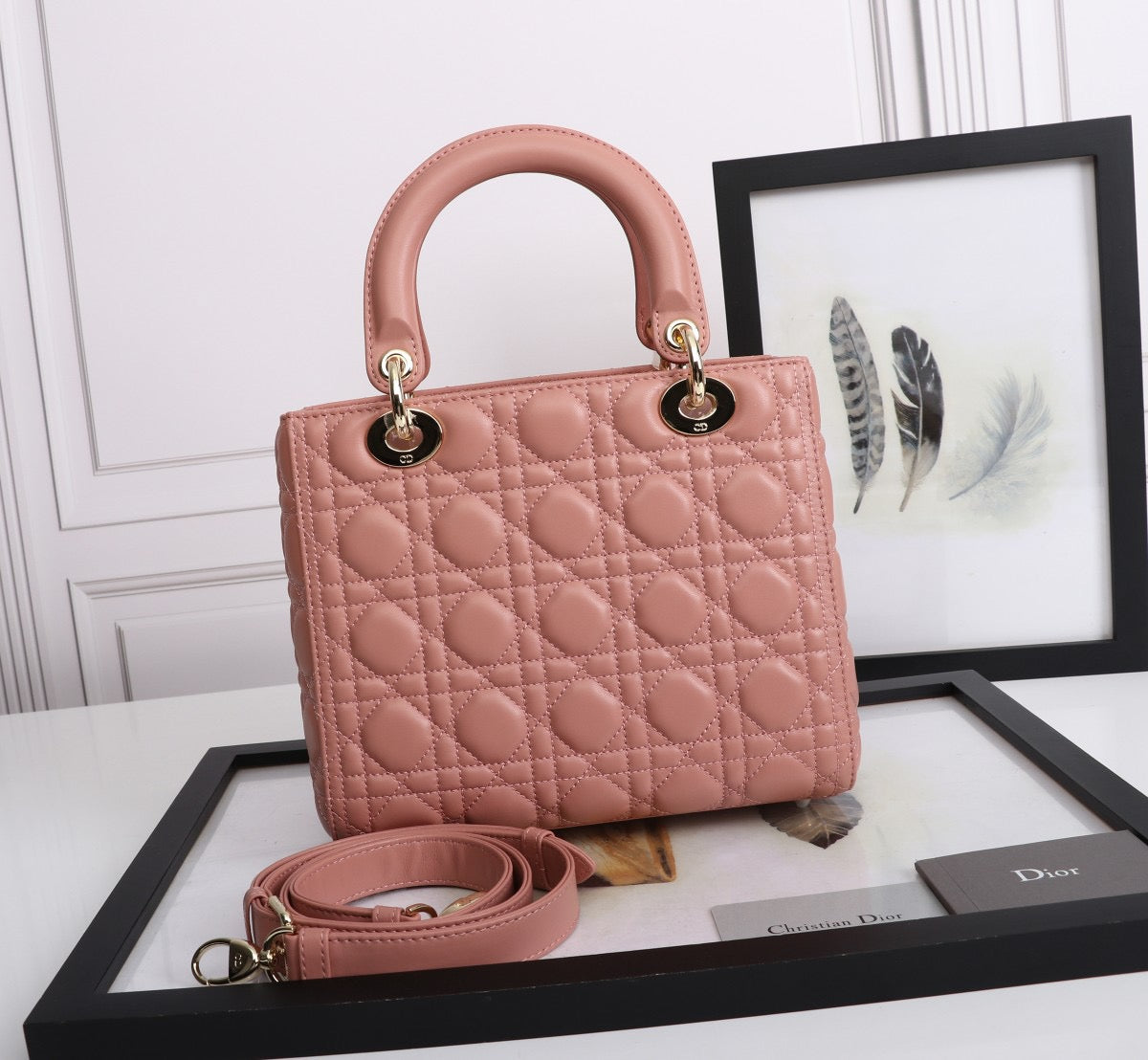 Dior Lady Medium Bag In Pink Cannage Lambskin