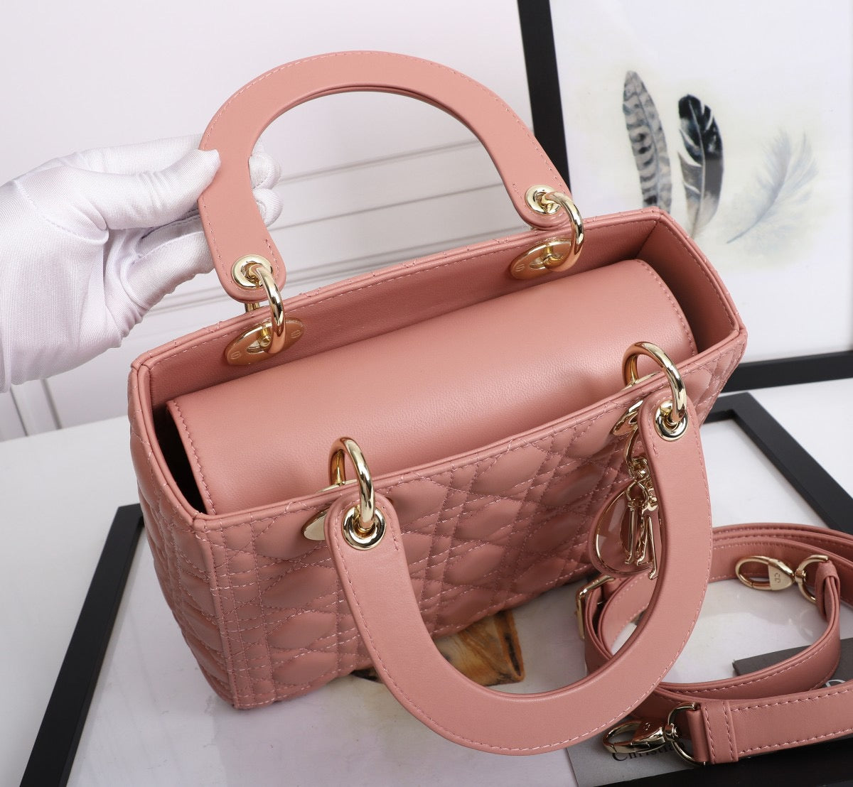 Dior Lady Medium Bag In Pink Cannage Lambskin