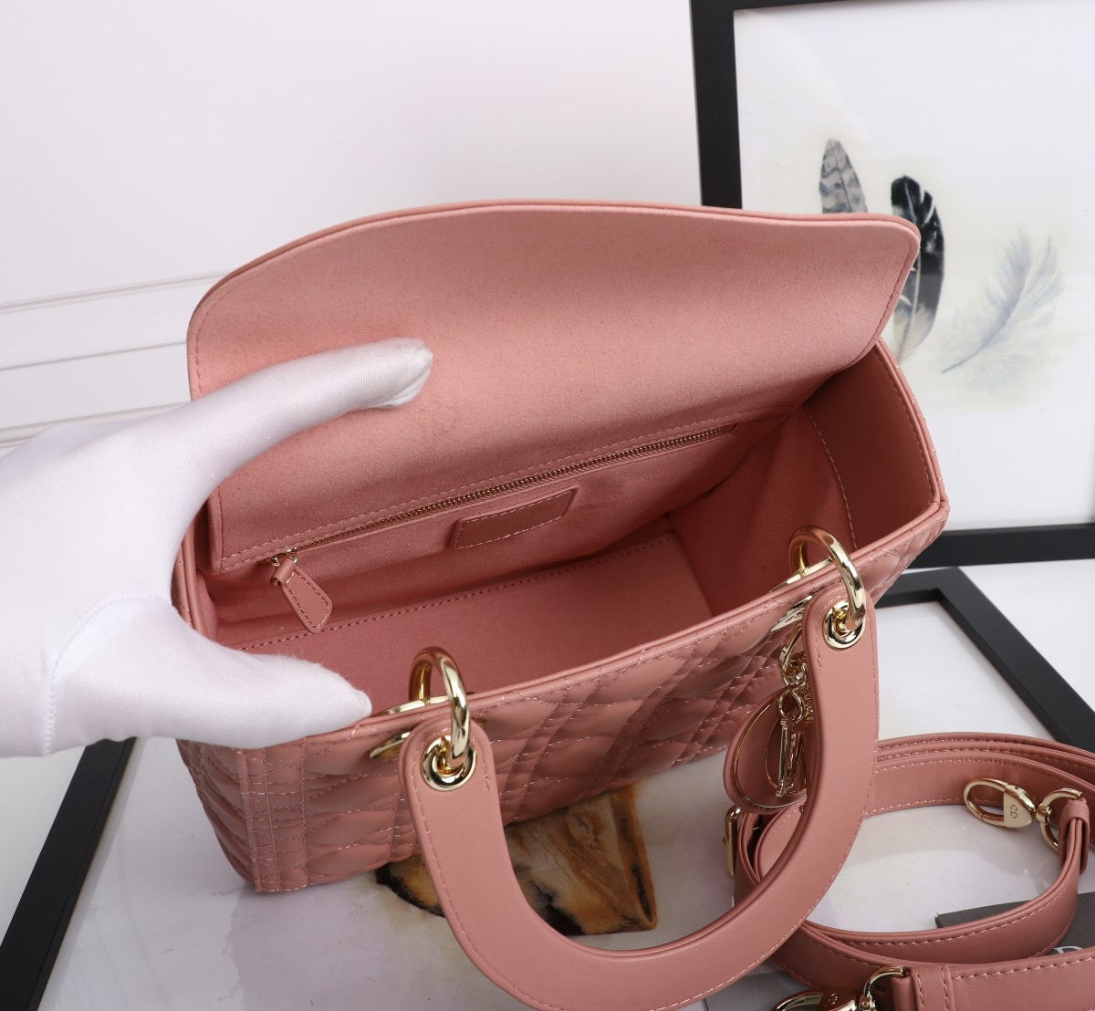 Dior Lady Medium Bag In Pink Cannage Lambskin