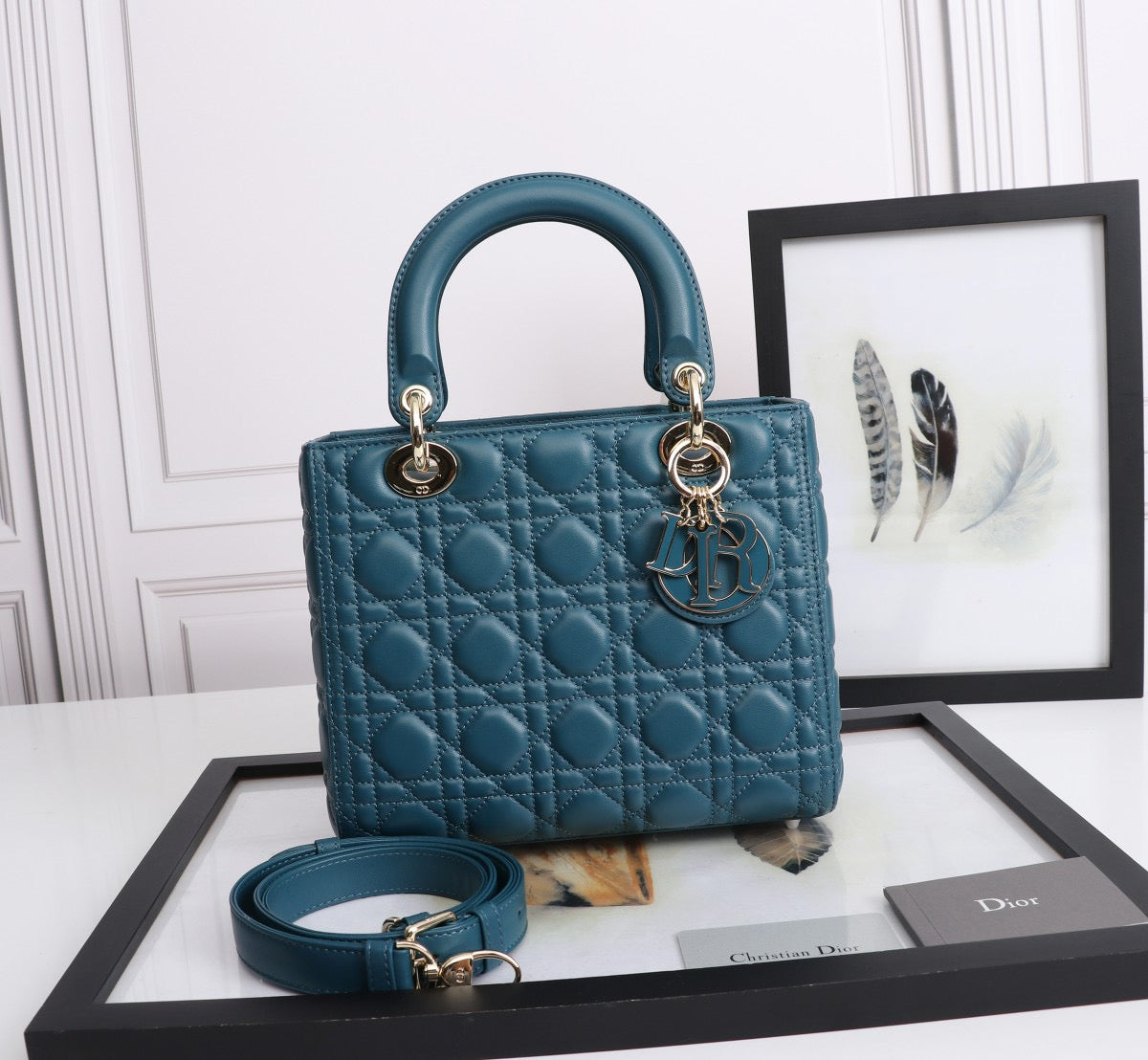 Dior Lady Medium Bag In Dark Blue Cannage Lambskin