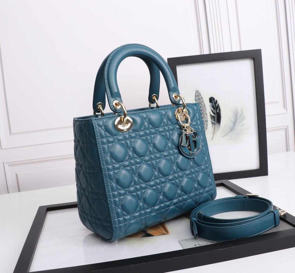 Dior Lady Medium Bag In Dark Blue Cannage Lambskin