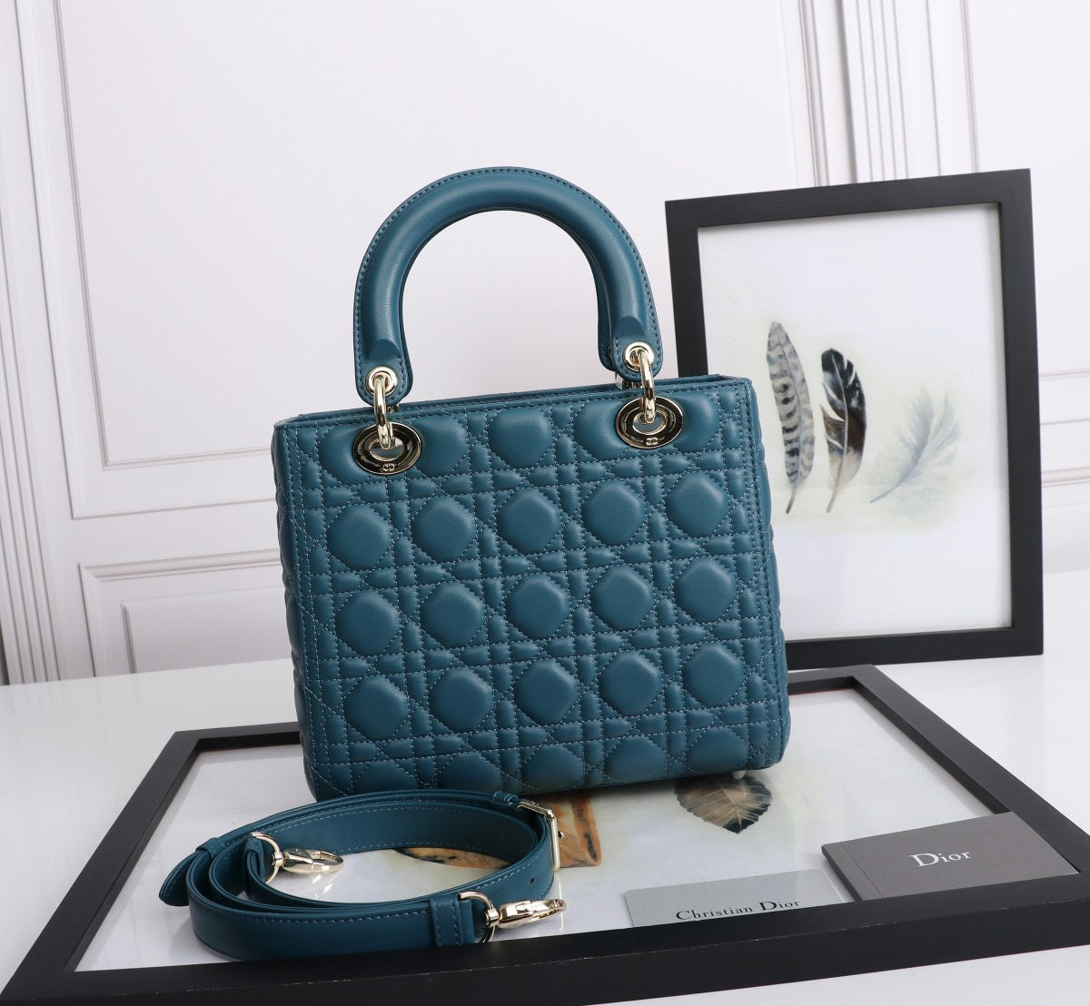 Dior Lady Medium Bag In Dark Blue Cannage Lambskin