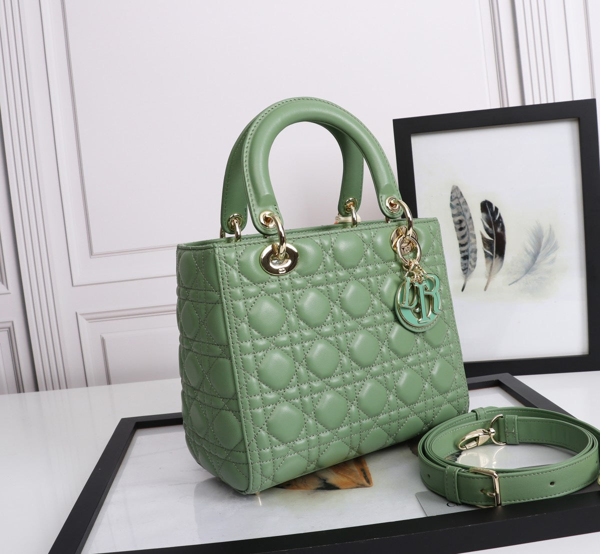 Dior Lady Medium Bag In Green Cannage Lambskin