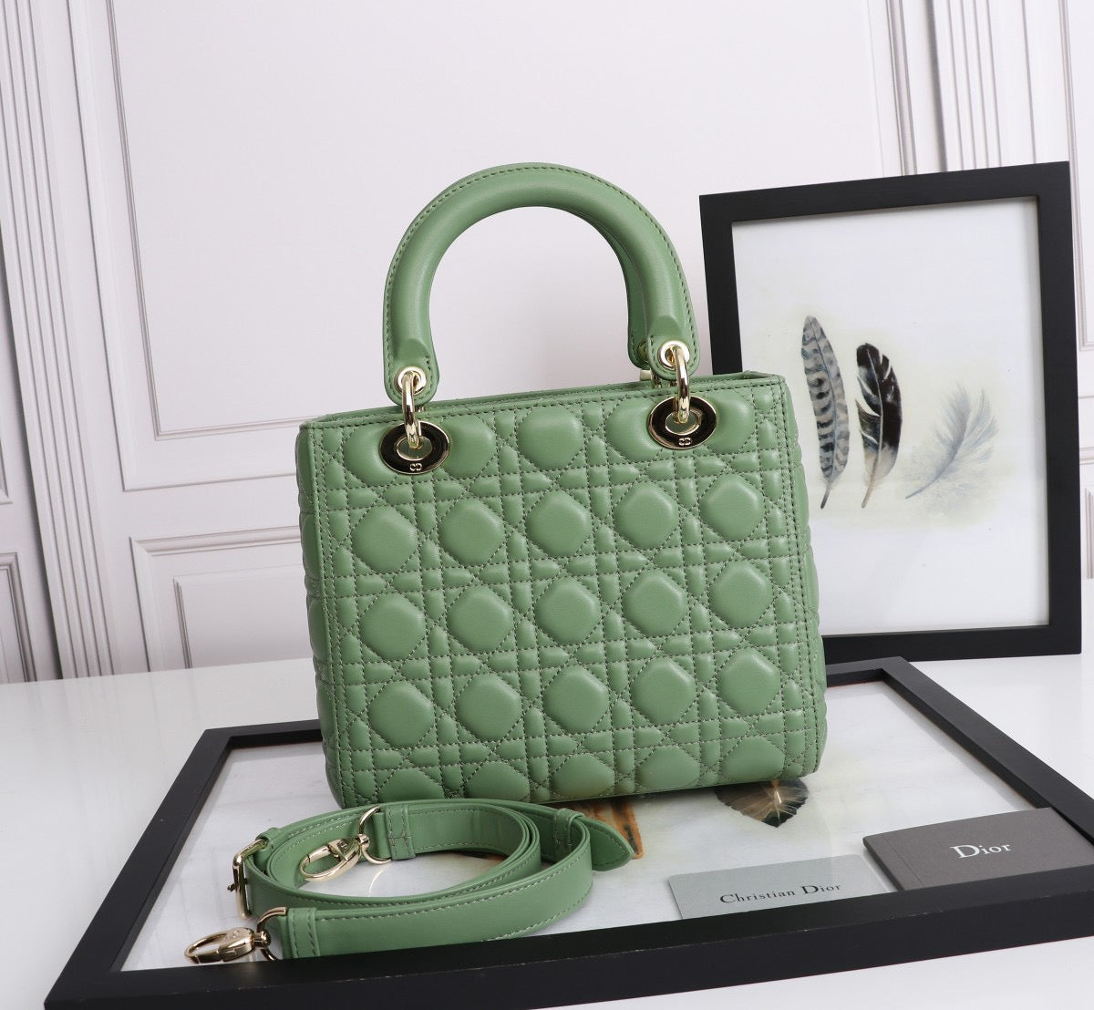 Dior Lady Medium Bag In Green Cannage Lambskin