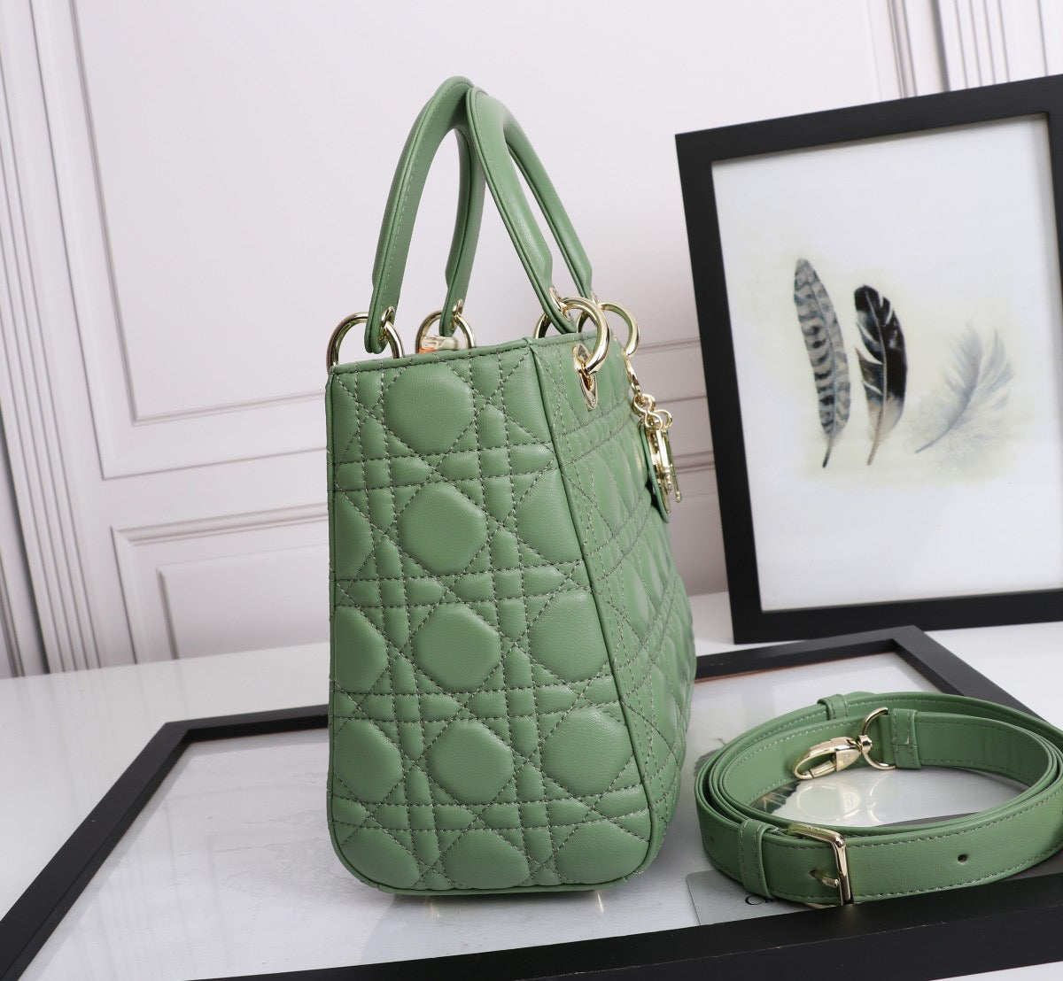 Dior Lady Medium Bag In Green Cannage Lambskin