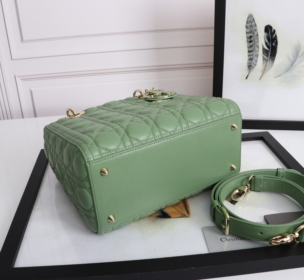 Dior Lady Medium Bag In Green Cannage Lambskin