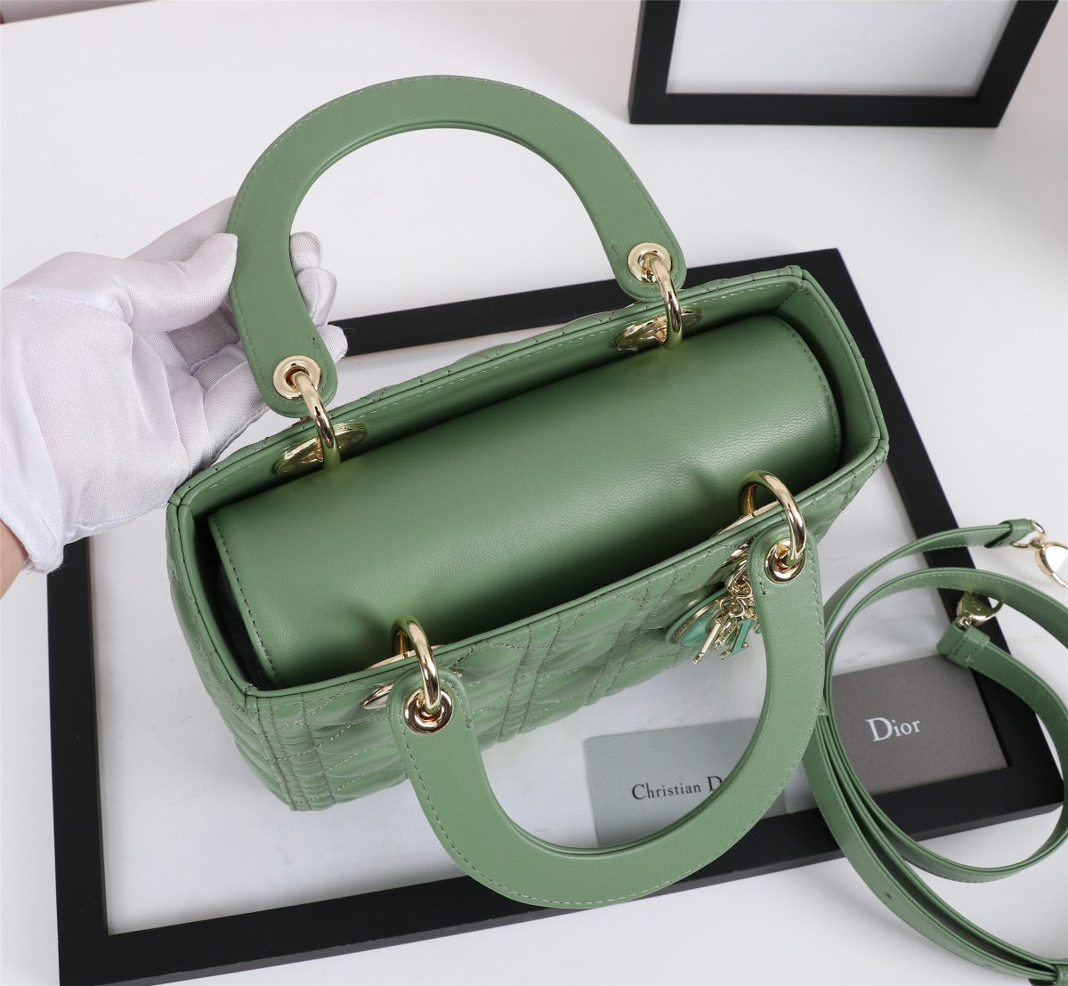 Dior Lady Medium Bag In Green Cannage Lambskin