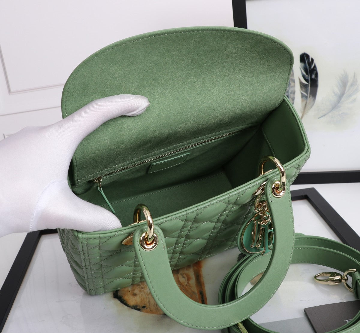 Dior Lady Medium Bag In Green Cannage Lambskin