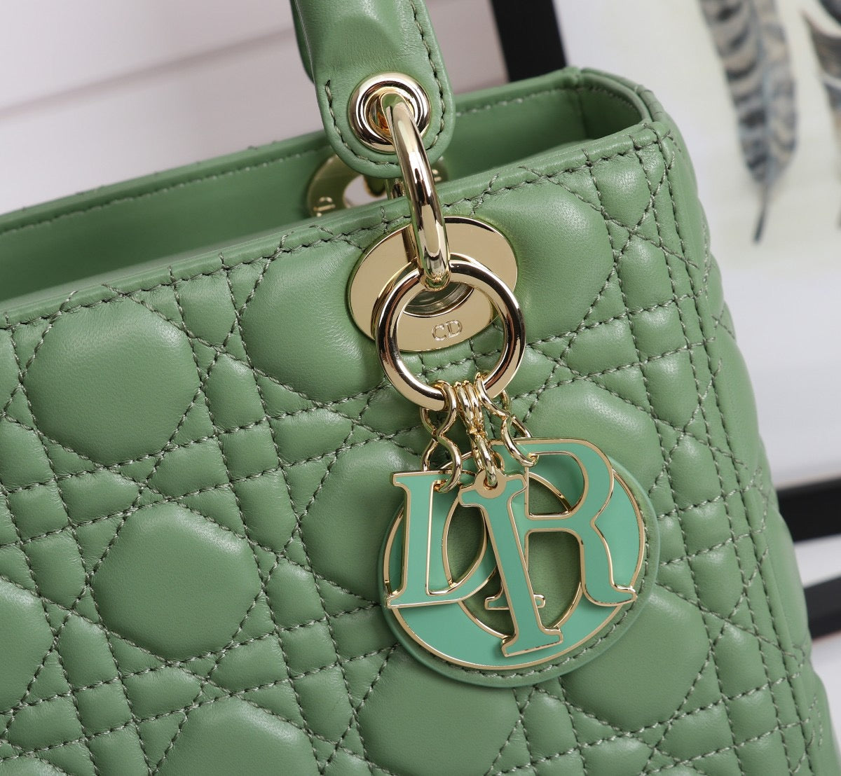 Dior Lady Medium Bag In Green Cannage Lambskin