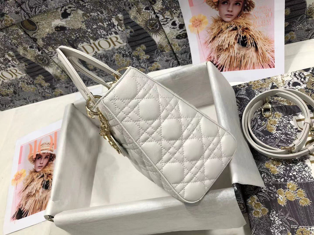 Dior Lady Medium Bag In White Cannage Lambskin