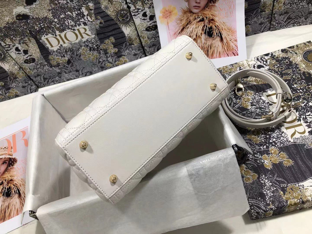 Dior Lady Medium Bag In White Cannage Lambskin