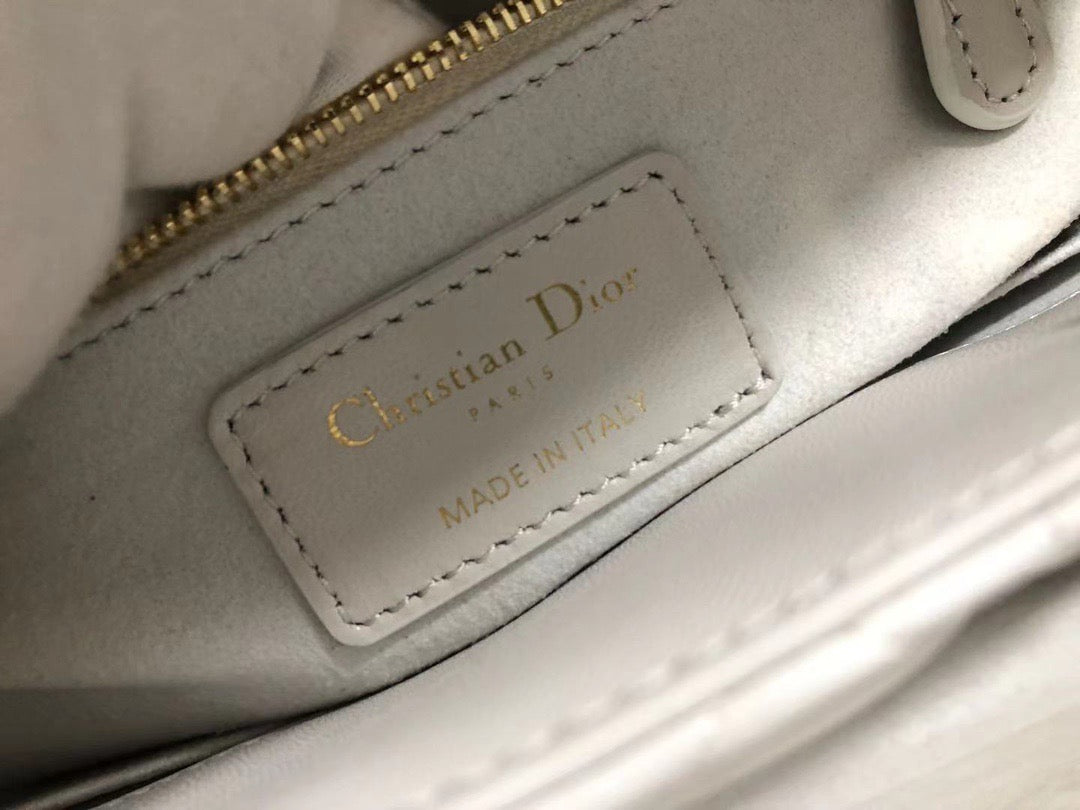 Dior Lady Medium Bag In White Cannage Lambskin