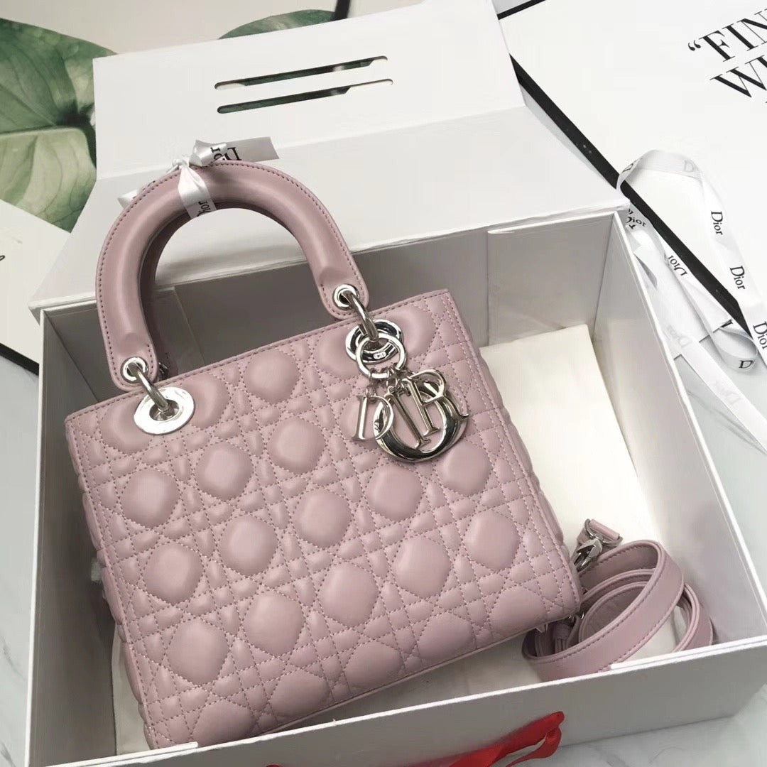 Dior Lady Medium Bag In Light Pink Cannage Lambskin