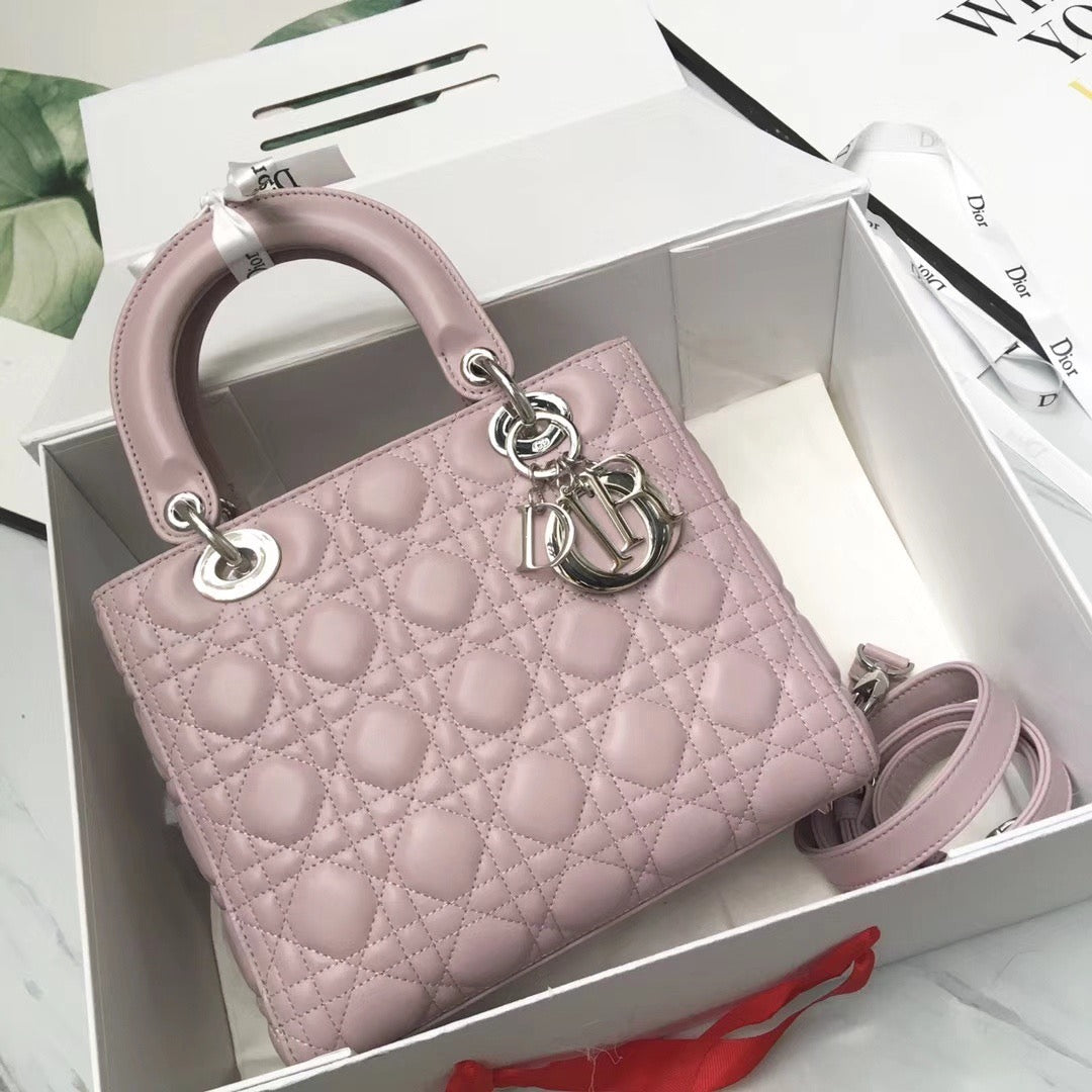 Dior Lady Medium Bag In Light Pink Cannage Lambskin