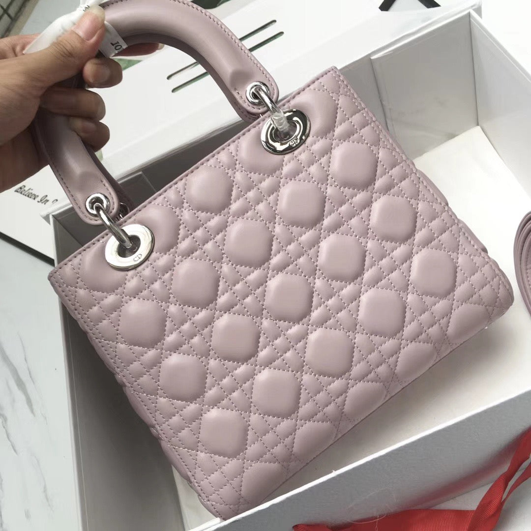 Dior Lady Medium Bag In Light Pink Cannage Lambskin