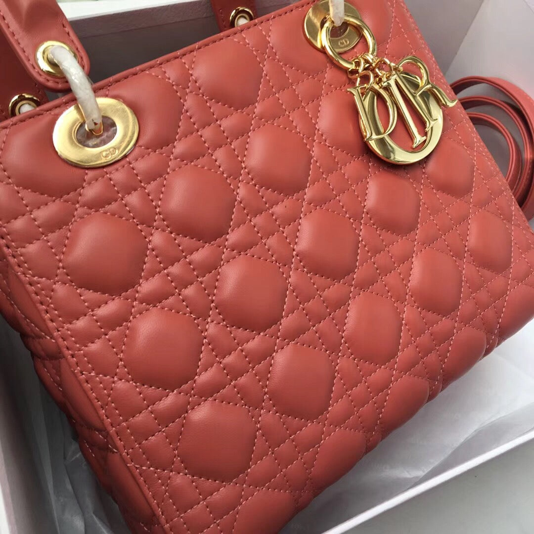 Dior Lady Medium Bag In Orange Cannage Lambskin