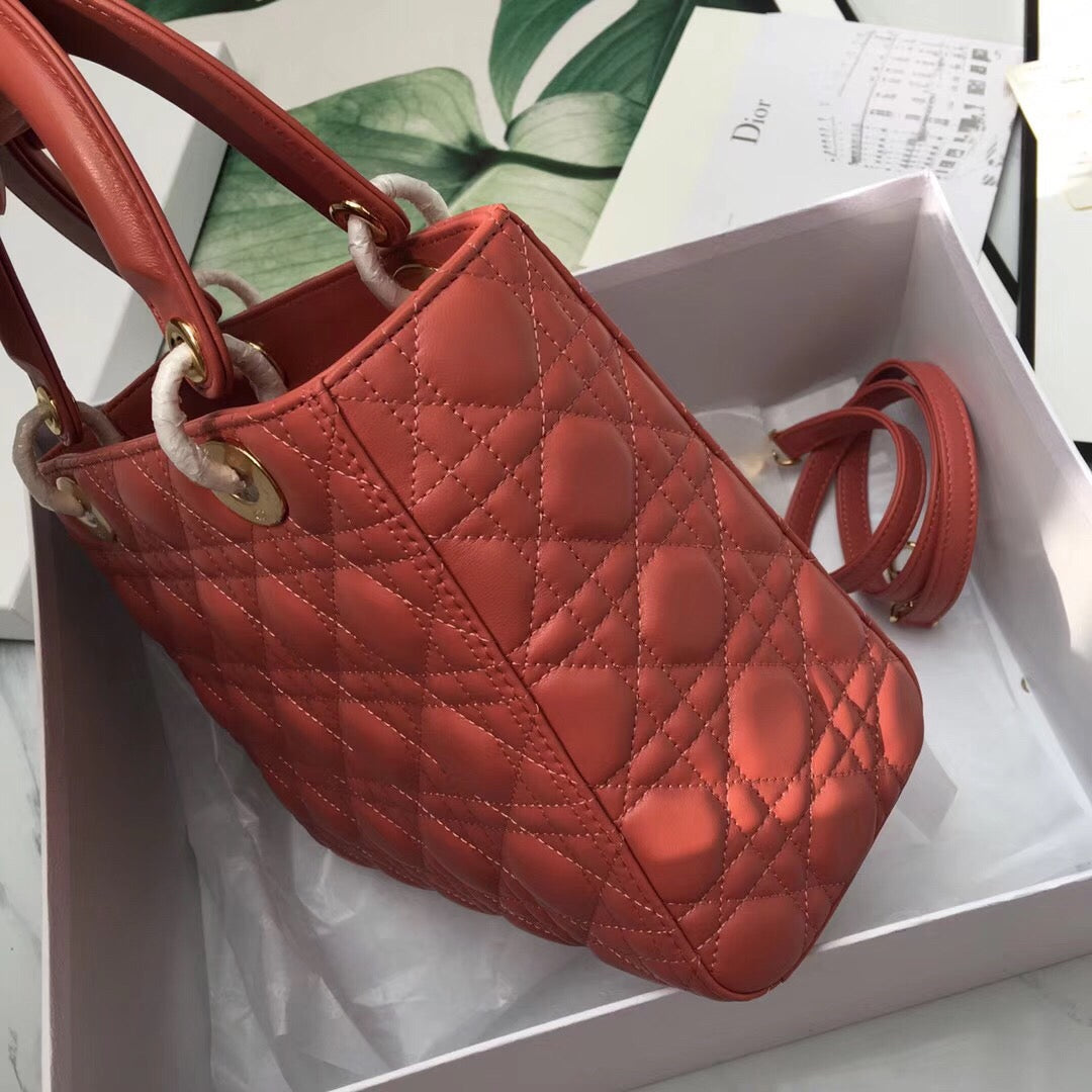 Dior Lady Medium Bag In Orange Cannage Lambskin