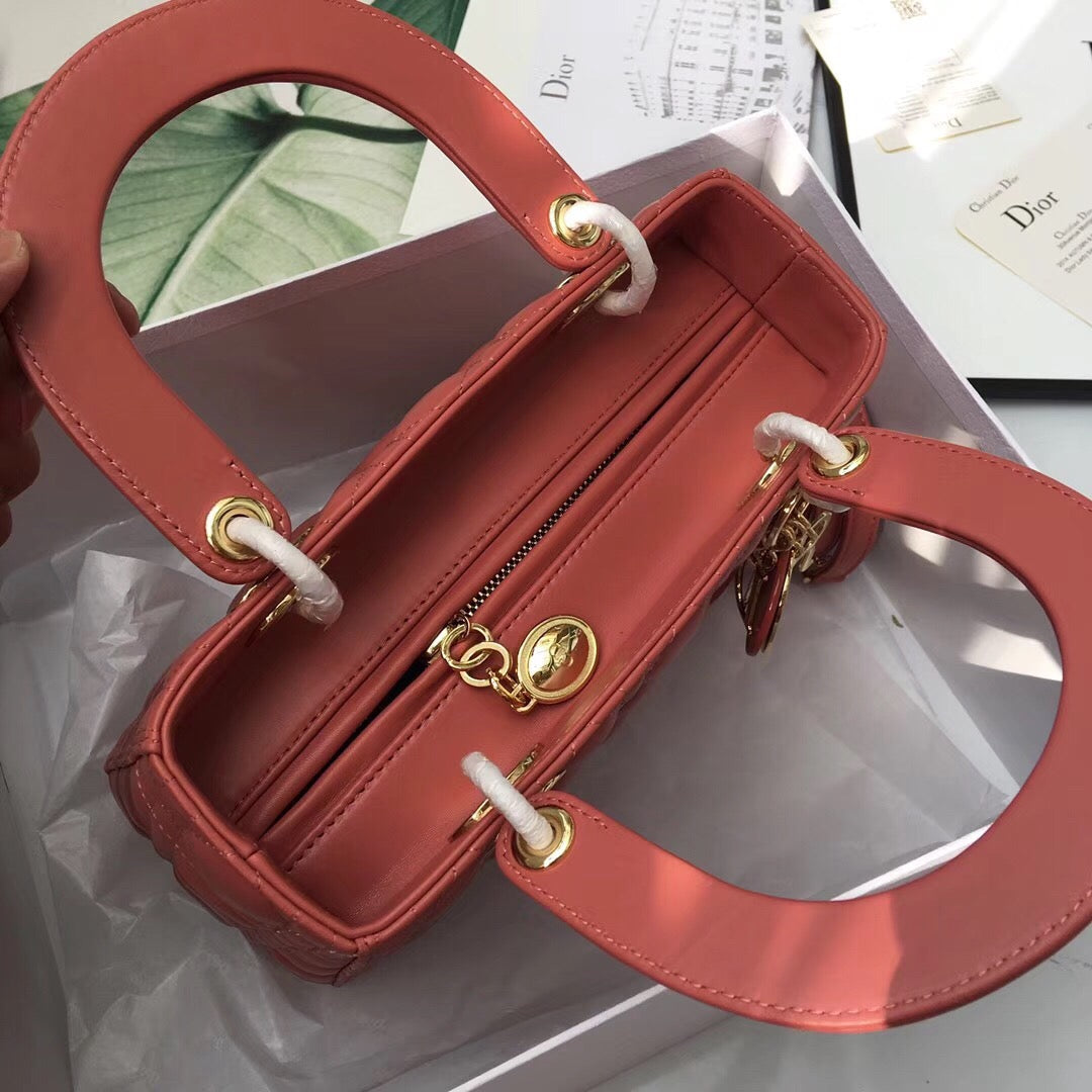 Dior Lady Medium Bag In Orange Cannage Lambskin