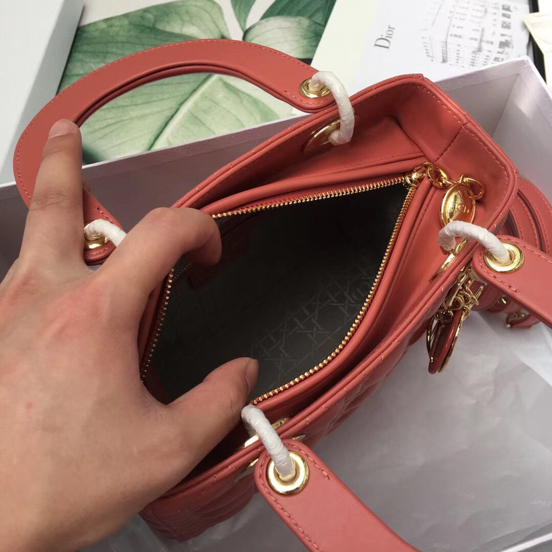 Dior Lady Medium Bag In Orange Cannage Lambskin