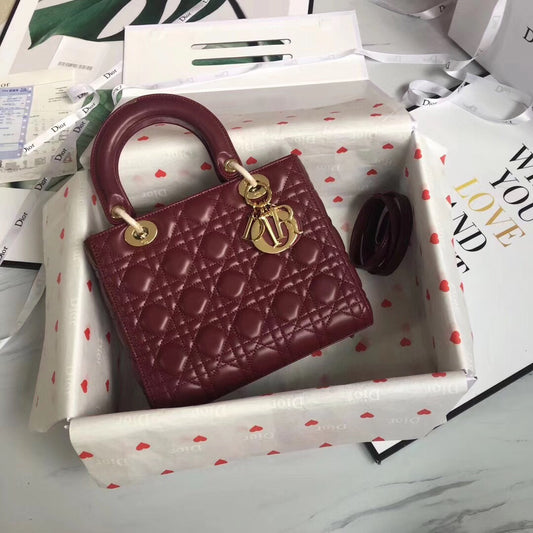 Dior Lady Medium Bag In Burgundy Cannage Lambskin