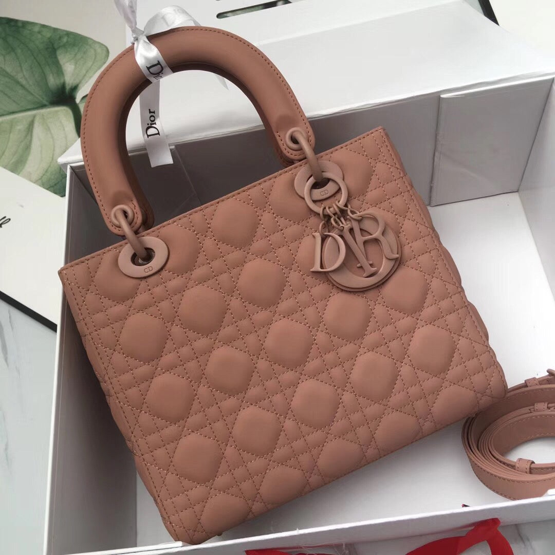 Dior Lady Dior Medium Chain Bag in Bean Paste Color With Nubuck leather