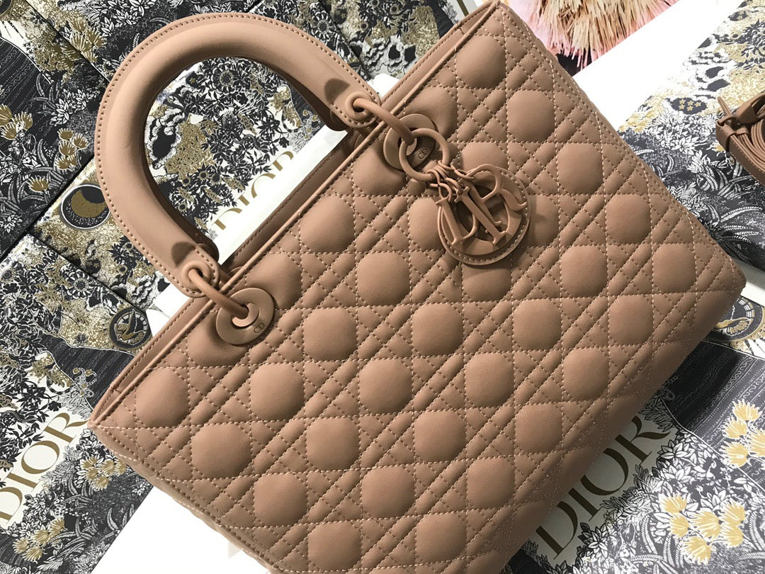 Dior Lady Dior Large Bag In  Bean Paste Color Cannage Lambskin