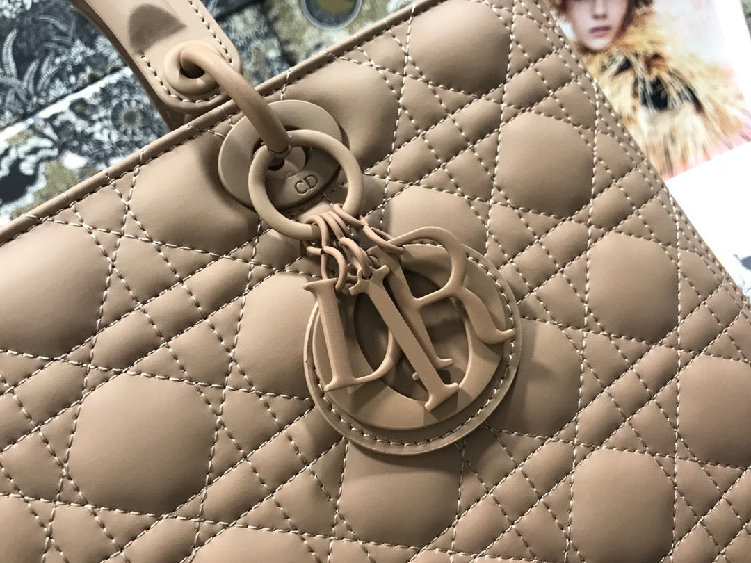 Dior Lady Dior Large Bag In  Bean Paste Color Cannage Lambskin