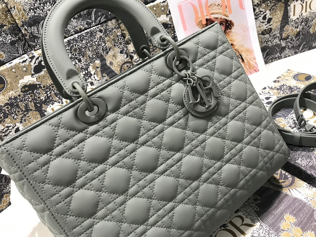 Dior Lady Dior Large Bag In Gray Cannage Lambskin