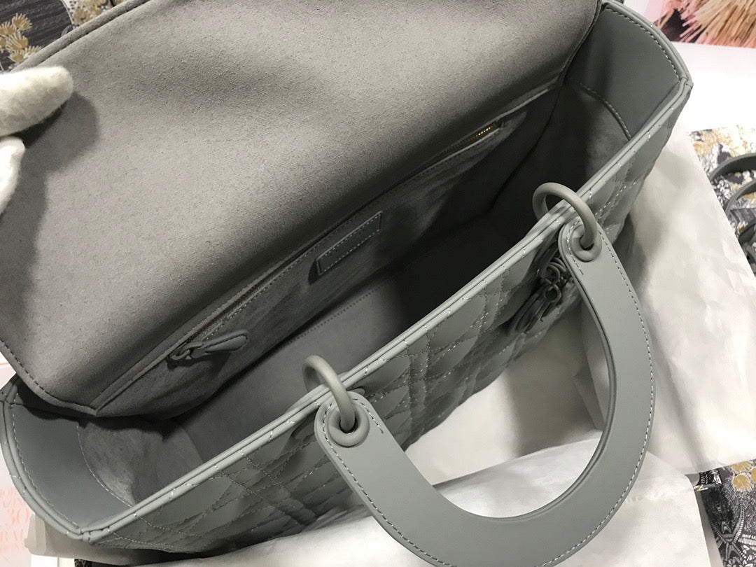 Dior Lady Dior Large Bag In Gray Cannage Lambskin