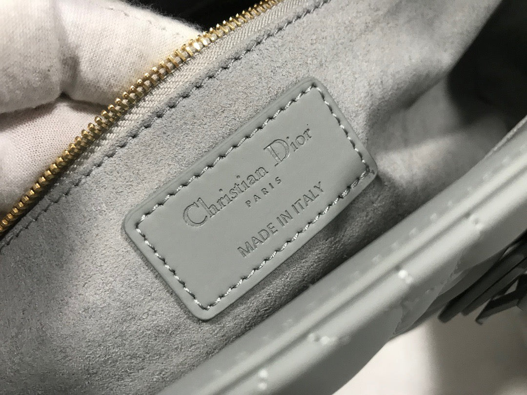 Dior Lady Dior Large Bag In Gray Cannage Lambskin