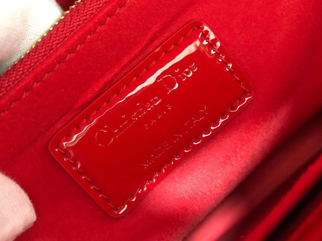 Dior Lady Dior Large Bag In Red Cannage Patent Calfskin