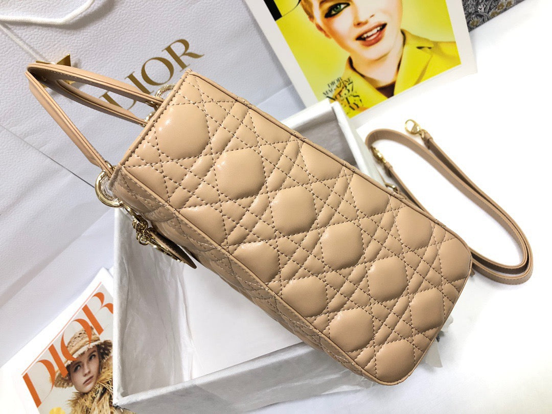 Dior Lady Dior Large Bag In  Apricot Cannage Lambskin